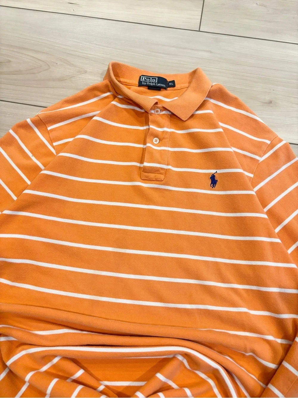 Polo Ralph Lauren Vintage Orange and White Striped Mens Polo with Blue Pony